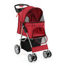 4 Wheel Folding Pet Stroller With Mesh Windows And Storage Basket