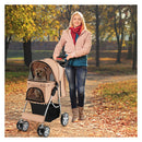4 Wheel Folding Pet Stroller With Mesh Windows And Storage Basket