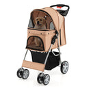 4 Wheel Folding Pet Stroller With Mesh Windows And Storage Basket