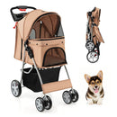 4 Wheel Folding Pet Stroller With Mesh Windows And Storage Basket