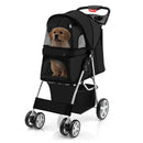 4 Wheel Folding Pet Stroller With Mesh Windows And Storage Basket