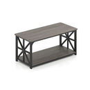 2 Tier Center Table With Storage Shelf And X Side Frames Grey