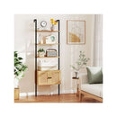 5 Tier Ladder Bookcase With Rattan Cabinet And Metal Frame
