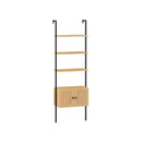 5 Tier Ladder Bookcase With Rattan Cabinet And Metal Frame