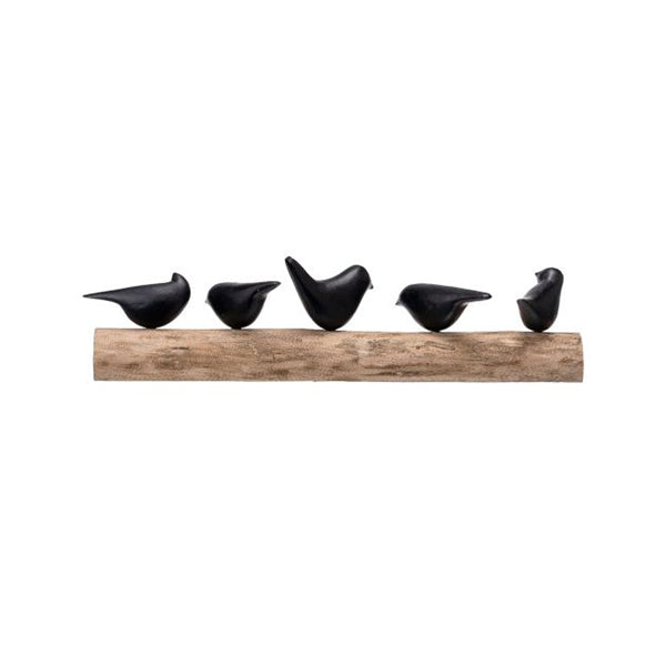 5 Birds Sitting On Log