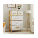 5 Drawer Bamboo Dresser For Bedroom With 5 Foldable Fabric Drawers