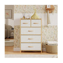 5 Drawer Bamboo Dresser For Bedroom With 5 Foldable Fabric Drawers