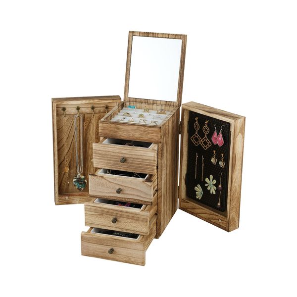 5 Layer Wooden Jewelry Organizer Box Holder Large Case