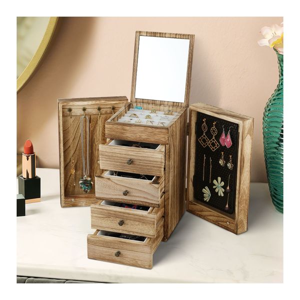 5 Layer Wooden Jewelry Organizer Box Holder Large Case