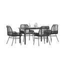 5 Piece Garden Dining Set With Cushions Black Poly Rattan Glass