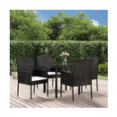 5 Piece Garden Dining Set with Cushions Black Poly Rattan