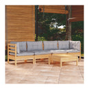 5 Piece Garden Lounge Set With Grey Cushions Solid Pinewood