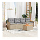 5 Piece Garden Sofa Set With Cushions Beige Poly Rattan