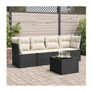 5 Piece Garden Sofa Set With Cushions Black Poly Rattan