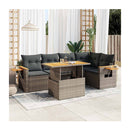 5 Piece Garden Sofa Set With Cushions Grey Poly Rattan Acacia
