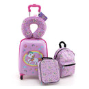 5 Piece Kids Luggage Set With Backpack And Neck Pillow Name Tag Pink
