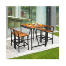 5 Piece Outdoor Acacia Wood And Pe Rattan Bar Set
