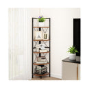 5 Tier Corner Bookshelf Stand With Metal Frame Rustic Brown
