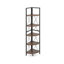 5 Tier Corner Bookshelf Stand With Metal Frame Rustic Brown