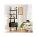 6 Tier Ladder Bookcase With 2 Drawers And Metal Frame
