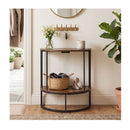60Cm Half Moon Console Table With Charging Station Shelf For Entryway
