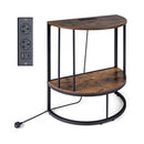 60Cm Half Moon Console Table With Charging Station Shelf For Entryway