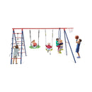 6 In 1 Patio Kids Swing Set Metal Frame Swings And Climbing Ladder