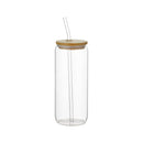 6Pcs 500Ml Clear Glass Cups Drinking Tumblers Bamboo Lids