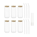 6Pcs 500Ml Clear Glass Cups Drinking Tumblers Bamboo Lids