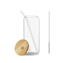 6Pcs 500Ml Clear Glass Cups Drinking Tumblers Bamboo Lids