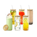 6Pcs 500Ml Clear Glass Cups Drinking Tumblers Bamboo Lids