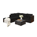 6 Pcs Patio Rattan Sofa Set With Washable Cushion Cover Black