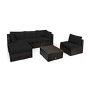 6 Pcs Patio Rattan Sofa Set With Washable Cushion Cover Black