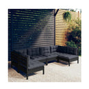 6 Piece Garden Lounge Set With Cushions Black Solid Pinewood
