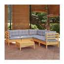 6 Piece Garden Lounge Set With Grey Cushions Solid Pinewood