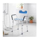 6 Position Adjustable Height Shower Chair With Back And Arms Blue