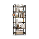 6 Tier Storage Rack With 4 Hooks And Open Display Shelves Grey