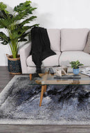 Velvet Bloom Blue Grey Abstract Bordered Rug