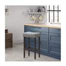 74cm Set Of 2 Saddle Barstools With Backless Nailhead Fabric Seat Grey