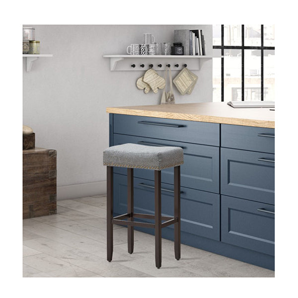 74cm Set Of 2 Saddle Barstools With Backless Nailhead Fabric Seat Grey