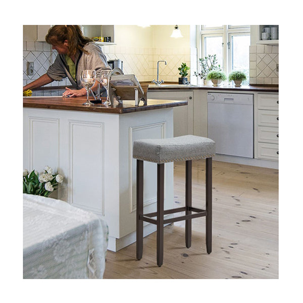 74cm Set Of 2 Saddle Barstools With Backless Nailhead Fabric Seat Grey