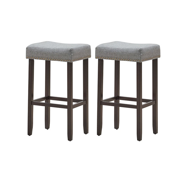 74cm Set Of 2 Saddle Barstools With Backless Nailhead Fabric Seat Grey