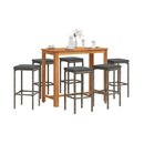 7 Piece Garden Bar Set Grey Solid Wood Acacia And Poly Rattan