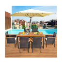 7 Piece Patio Dining Set With 6 Stacking Chairs And Wood Table Brown