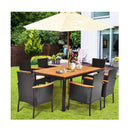 7 Piece Patio Dining Set With 6 Stacking Chairs And Wood Table Brown