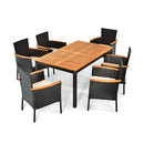 7 Piece Patio Dining Set With 6 Stacking Chairs And Wood Table Brown