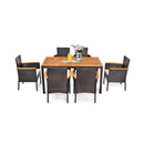 7 Piece Patio Dining Set With 6 Stacking Chairs And Wood Table Brown