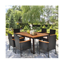 7 Piece Patio Dining Set With 6 Stacking Chairs And Wood Table Brown