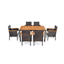 7 Piece Patio Dining Set With 6 Stacking Chairs And Wood Table Brown