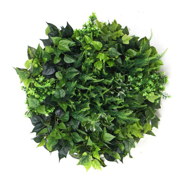 80Cm Mixed Green Fern And Ivy Slimline Artificial Green Wall Disc Art